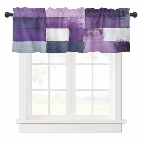 Abstract Color Block Valances for Windows Dark Purple Block Oil Painting Gradient Rod Pocket Curtain Valance Window Treatment Short Curtains for Kitchen Living Room, 54"x18"