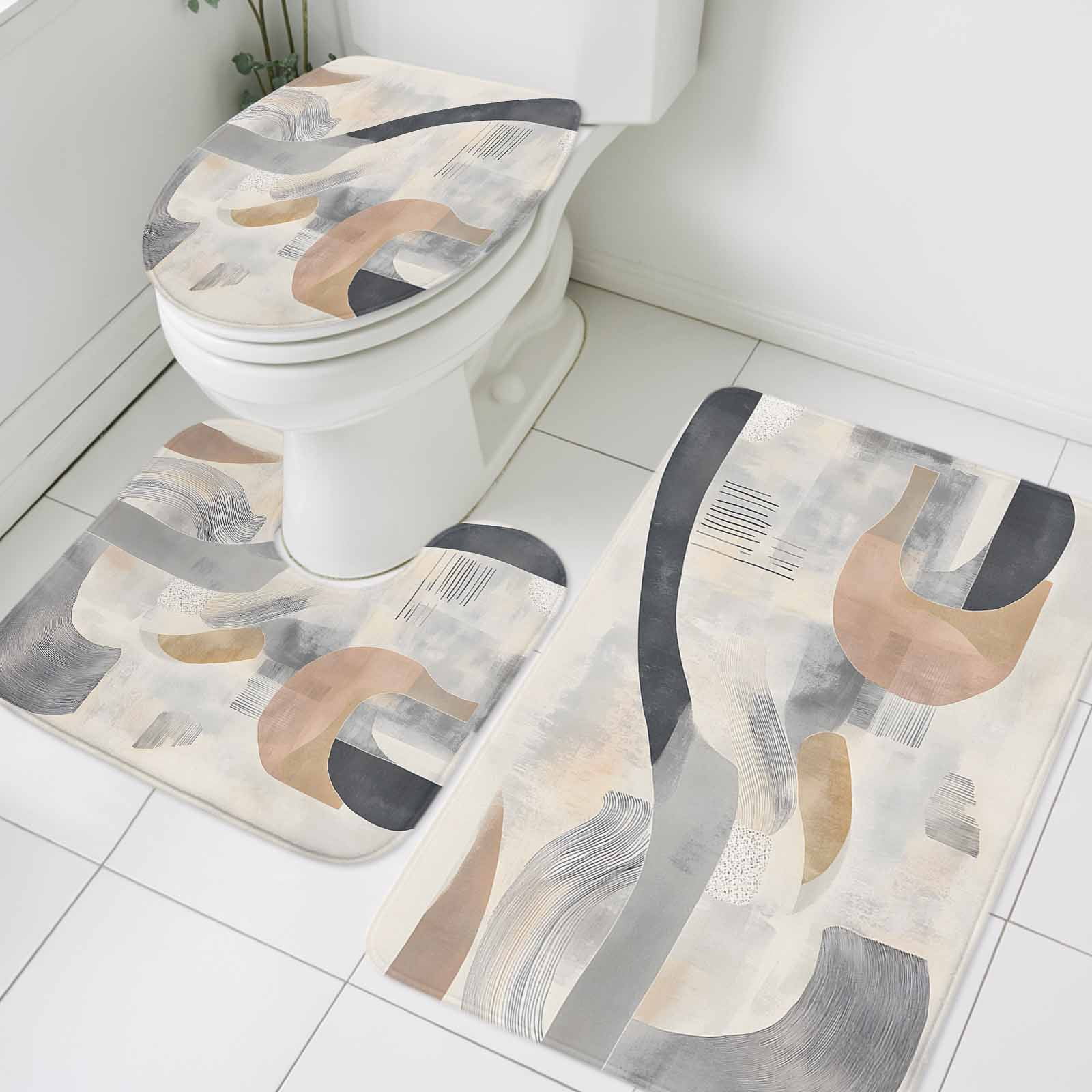 Abstract Color Blocks Bathroom Rugs Set Beige Geometric Impressionist ...