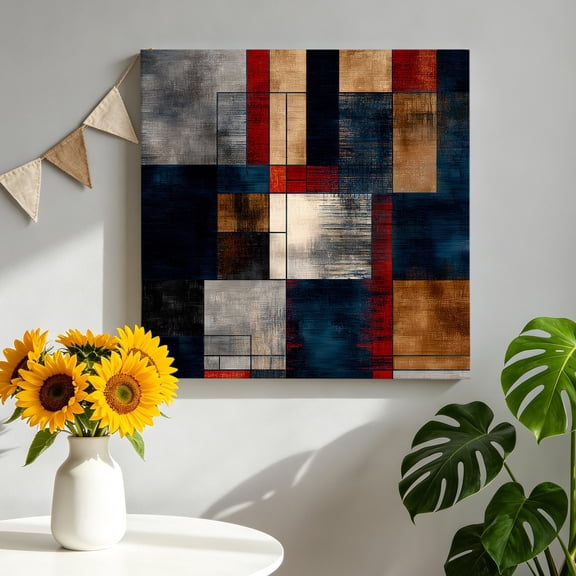 Abstract Color Blocks Canvas Wall Art, Geometric Architectural Art Color Blocks Framed Canvas Wall Decor Picture Print Artwork Decorations for Living Room Office Ready to Hang 8" x 8"