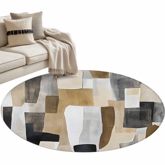 Abstract Color Blocks Large Area Rugs for Bedroom Living Room, Soft Non Slip Carpet Bedside Rug, Modern Geometric Art Round Floor Cover Kitchen Accent Rug 3.3' for Dining Room/Office