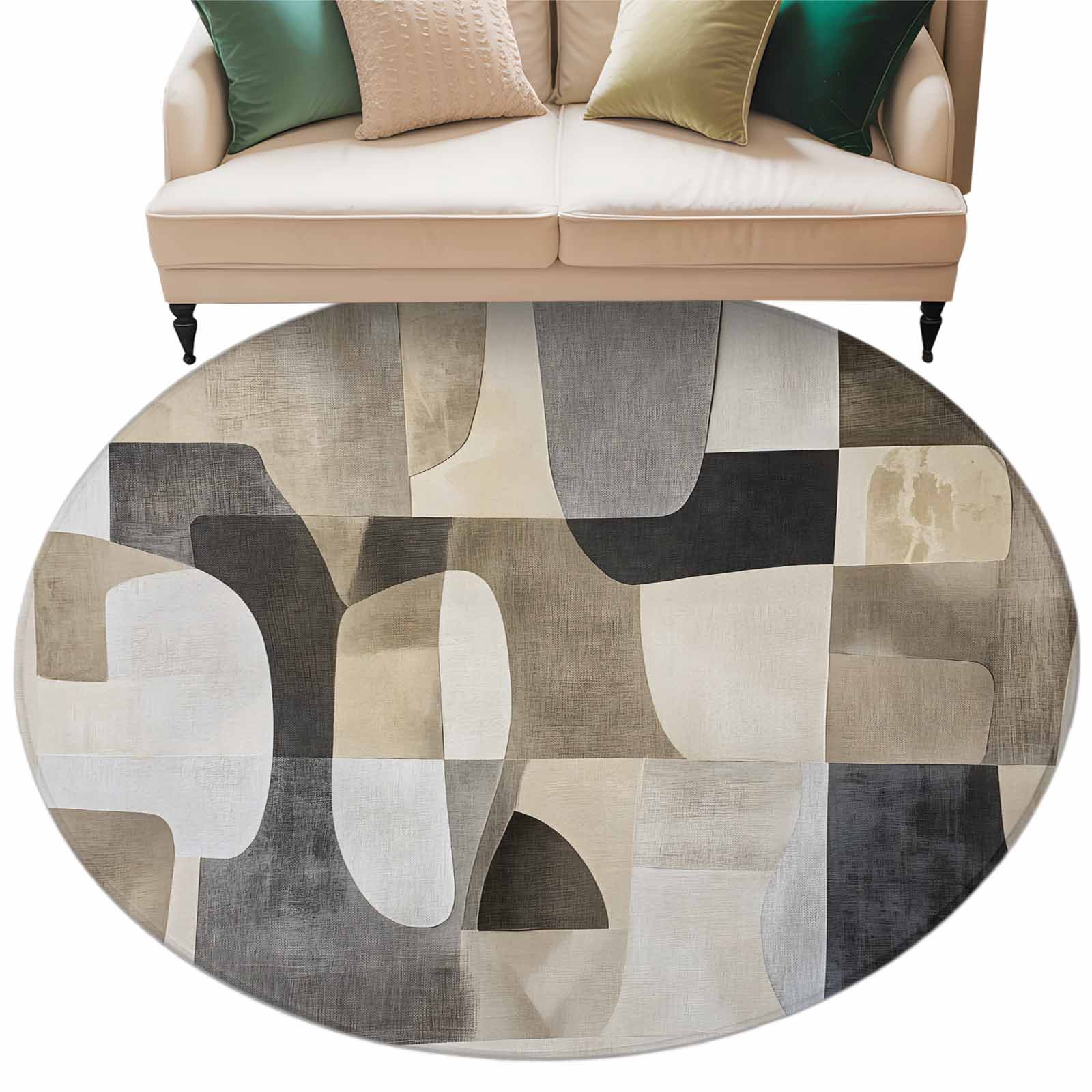 Abstract Color Blocks Round Area Rug 5ft Curve Geometric Impressionist ...