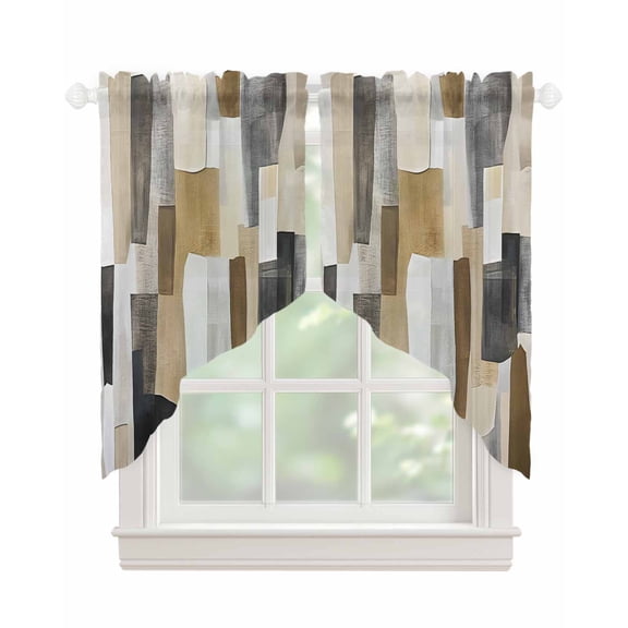 Abstract Color Blocks Swag Valances for Windows, Modern Geometric Art Rod Pocket Sheer Valances for Small Windows, Swag Toppers Light Filtering for Kitchen Living Room 2 Panels 28''x36''