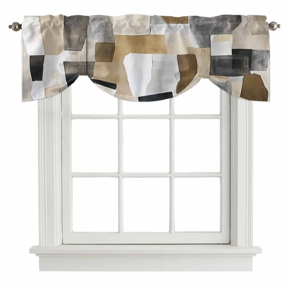 Abstract Color Blocks Tie Up Valance Curtains for Windows, Kitchen Curtains Window Shades, Modern Geometric Art Light Filtering Roman Curtain Valances for Bedroom/Bathroom/Cafe 42"x12"