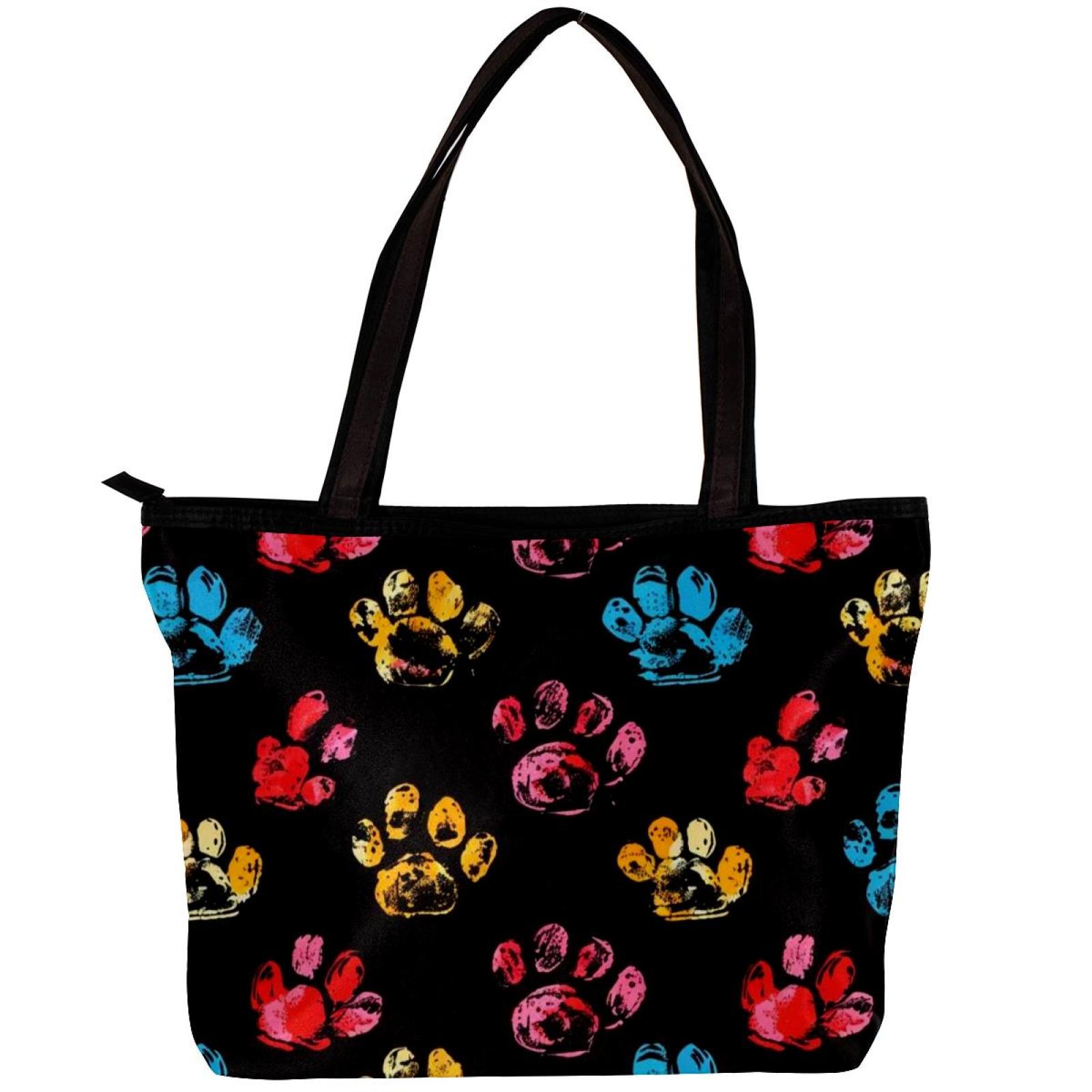 Abstract Color Dog Paw Waterproof Large Shoulder Bag for Shopping