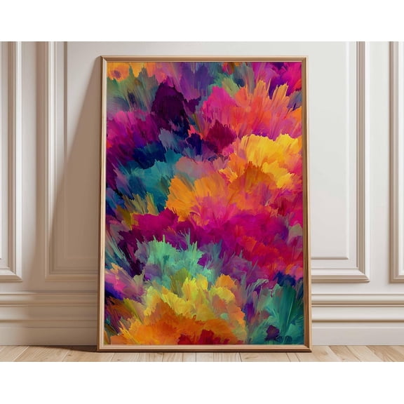 Abstract Color Explosion Rainbow Brushstroke Wall Art Print, Unframed Paper Poster 8x10in