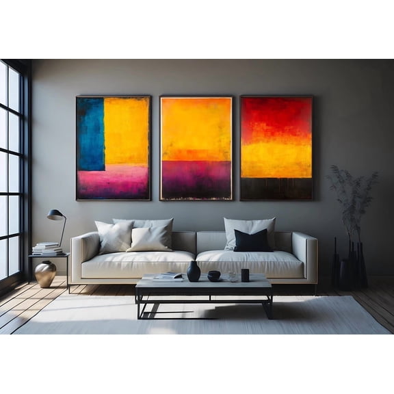 Abstract Color Field Print Modern Geometric Triptych Set 3 Unframed Paper Print 8x12