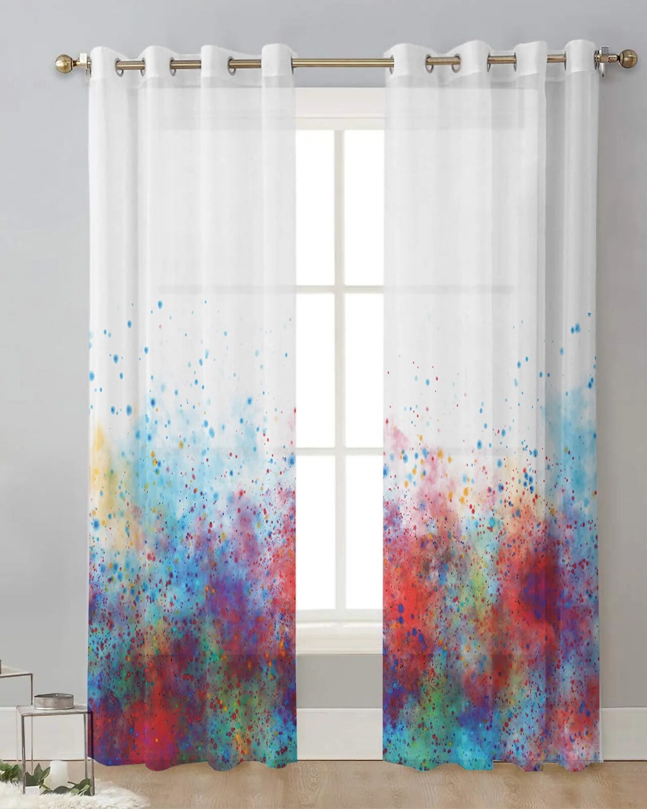 Abstract Color Paint Splash Tulle Living Room ration Transparent Sheer ...
