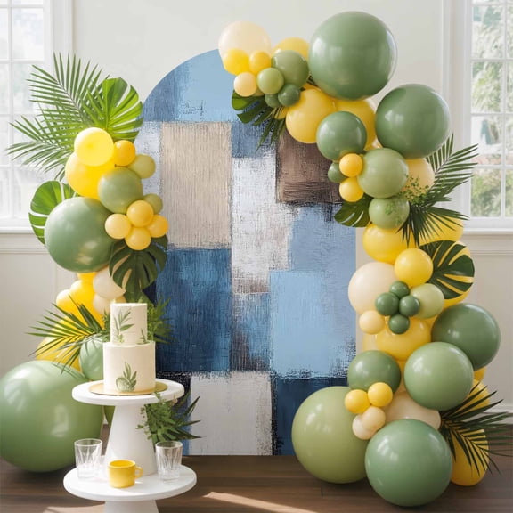 Abstract Color Stitching Arch Backdrop Cover, 6.6FT, Blue Brown Graffiti Theme Spandex Arch Covers Double-Sided Backdrop for Wedding Birthday Party Photo Background Decoration