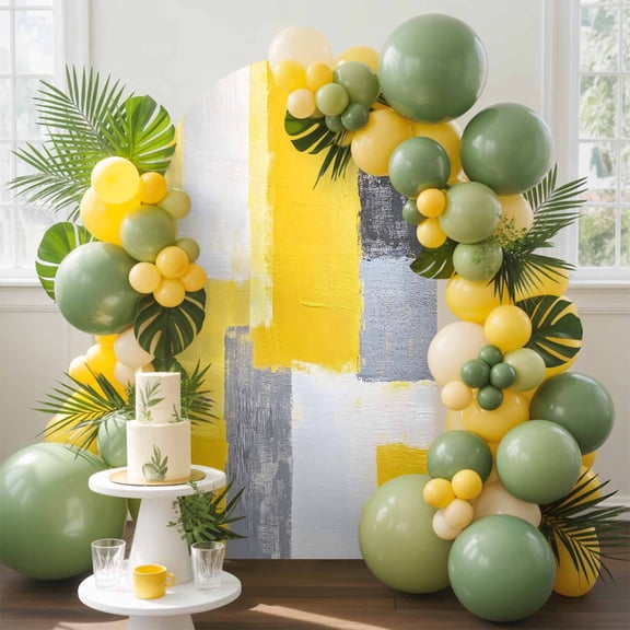 Abstract Color Stitching Arch Backdrop Cover, 6FT, Yellow Gray Wavy Pattern Spandex Arch Covers Double-Sided Backdrop for Wedding Birthday Party Photo Background Decoration