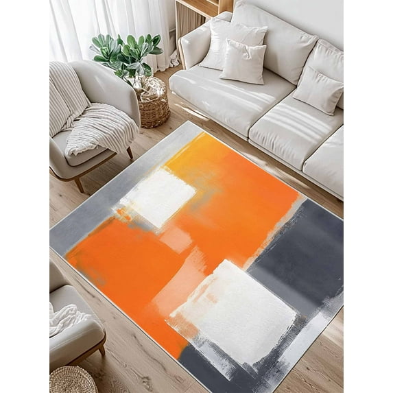 Abstract Color Stitching Area Rug for Bedroom 4x6 Ft Vintage Gary Orange Graffiti Super Soft fuzzy Throw Rug Non-Slip Fluffy Plush Indoor Floor Carpet for Living Room Nursery Home Decor