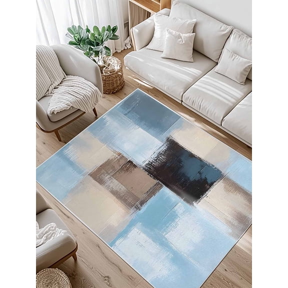 Abstract Color Stitching Area Rug for Bedroom 5x7 Ft Blue Brown Graffiti Art Super Soft fuzzy Throw Rug Non-Slip Fluffy Plush Indoor Floor Carpet for Living Room Nursery Home Decor
