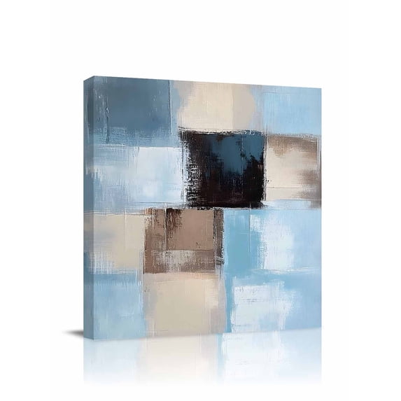 Abstract Color Stitching Canvas Wall Art, Blue Brown Graffiti Art Framed Wall Decor Modern Artwork Prints Painting for Living Room, Bedroom, Kitchen & Cafe Decor 28x28 Inch