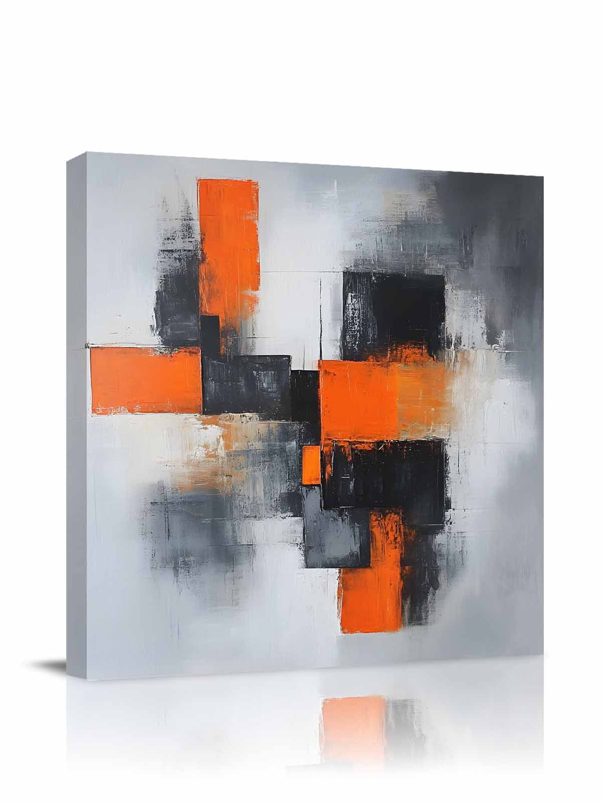 Abstract Color Stitching Canvas Wall Art, Orange Black Graffiti Art ...