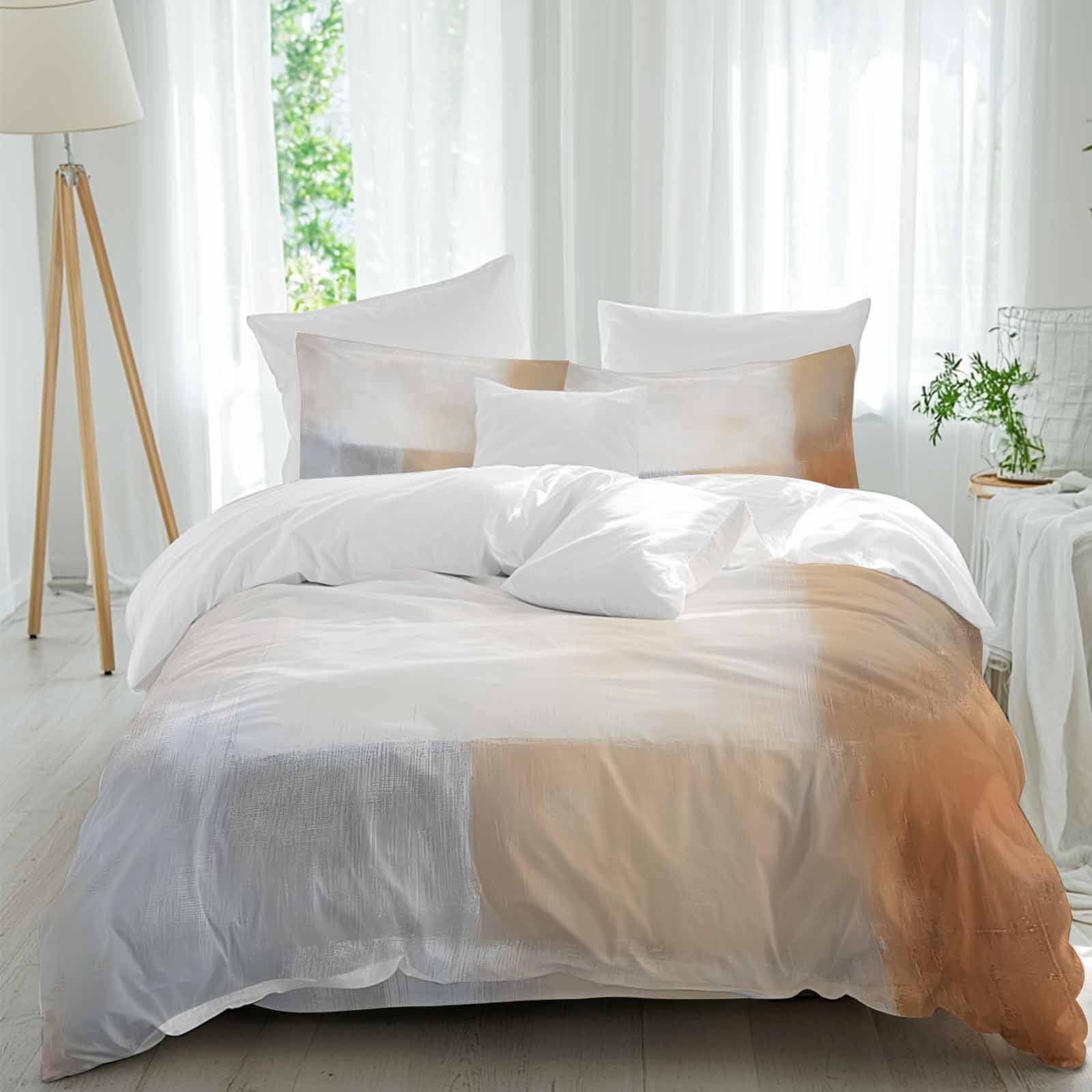 Abstract Color Stitching Duvet Cover Set King Size, Brown Grey Graffiti ...