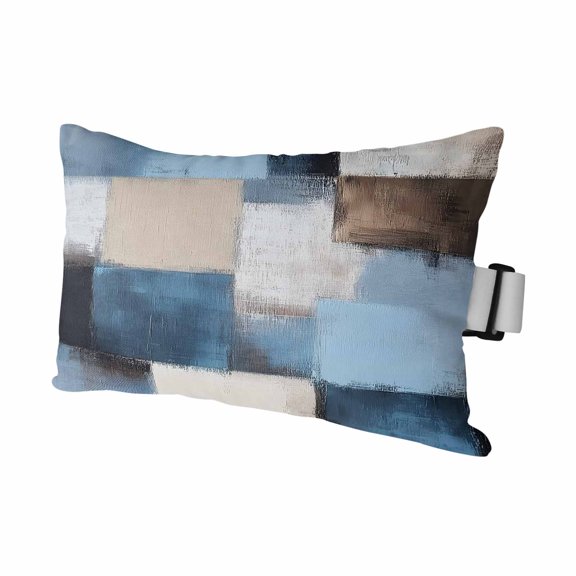 Abstract Color Stitching Outdoor Chaise Lounge Pillows Blue Brown Graffiti Theme Lumbar Pillows with Insert Adjustable Elastic Strap Headrest Pillow for Recliner Patio Chair 1 Pack 11x16 Inch