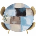 thumbnail image 1 of Abstract Color Stitching Round Fitted Table Cover Blue Brown Graffiti Art Waterproof Table Cloth with Elastic Edge Wipeable Tablecloth for Picnic Camping Party Fits 45"-54" Diameter, 1 of 8