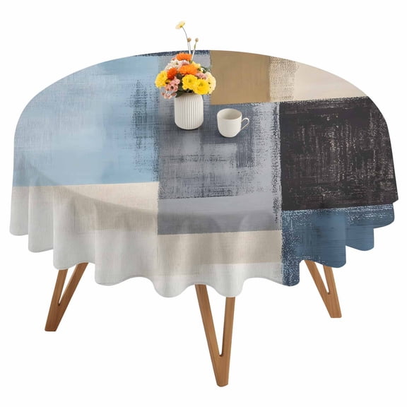 Abstract Color Stitching Round Tablecloth 54 inches Gary Blue Graffiti Art Waterproof Oil-Proof Table Cloth Round Table Cover for Holiday Party Picnic Dinner Decor Indoor and Outdoor Use