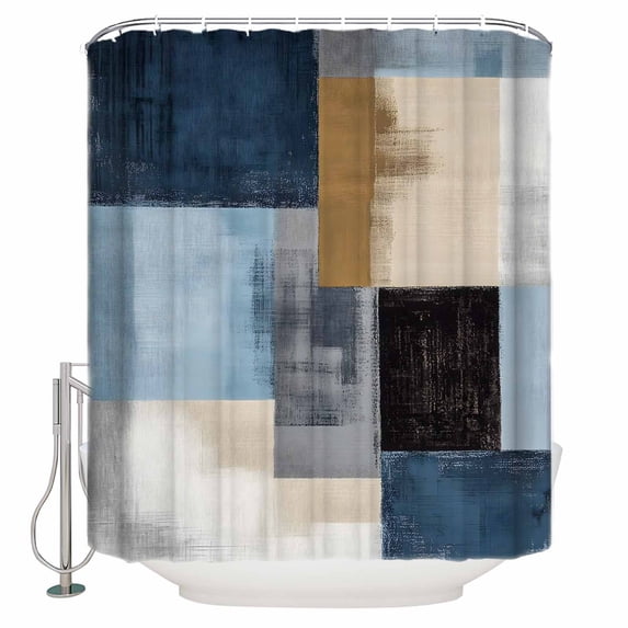 Abstract Color Stitching Shower Curtain, 66" x 72", Gary Blue Graffiti Art Waterproof Bathroom Curtain Washable Shower Curtain Set with 12 Hooks