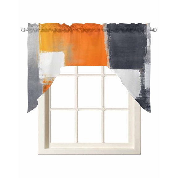 Abstract Color Stitching Swag Valance and Tier Curtains Set Vintage Gary Orange Graffiti Kitchen Curtains 3 Piece Set Rod Pocket Panels for Bedroom Cafe 56x36 inch