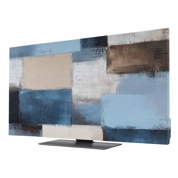 Abstract Color Stitching TV Dust Cover 24 Inch, Blue Brown Graffiti Theme Computer Monitor Cover Dustproof Stretchable Indoor TV Screen Protector for LED LCD Universal Monitors