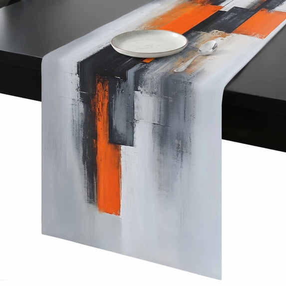 Abstract Color Stitching Table Runner 13x48 Inch Orange Black Graffiti Art Table Runner Non-Slip Dresser Scarves for Holiday Decorations, Party, Dinner and Gatherings, 1 Pack