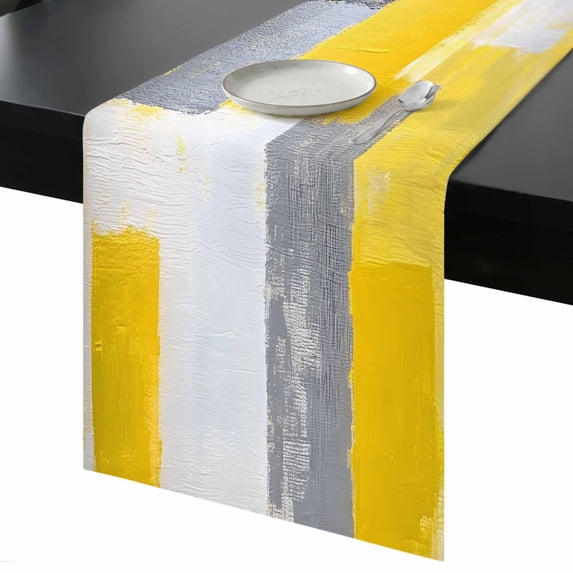 Abstract Color Stitching Table Runner 13x48 Inch Yellow Gray Wavy Pattern Table Runner Non-Slip Dresser Scarves for Holiday Decorations, Party, Dinner and Gatherings, 1 Pack