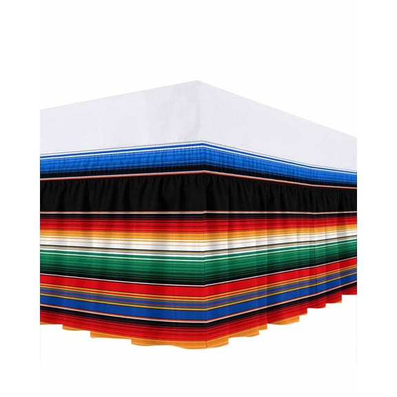 Abstract Color Stripes Ruffle Bed Skirt California King Size Navy Black Red Striped Abstract Art Adjustable Elastic Dust Bed Skirts Wrap Around Bedskirt Wrinkle Free Easy Fit with 18 Inch Drop