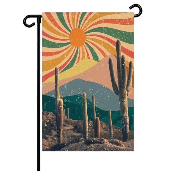 Abstract Color Sun Garden Flag 12x18 Inch Cactus Mountain Desert Plant Vintage Double Sided Small Decorative Garden Flags for Outside, Outdoor Yard Porch Lawn Decoration
