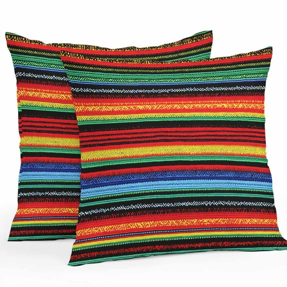 Abstract Colored Outdoor Pillow Covers Set of 2 Stripes Mexico Style Modern Art Waterproof Throw Pillow Case Decorative Square Cushion Cover for Patio Couch Garden Balcony, 16"x16"