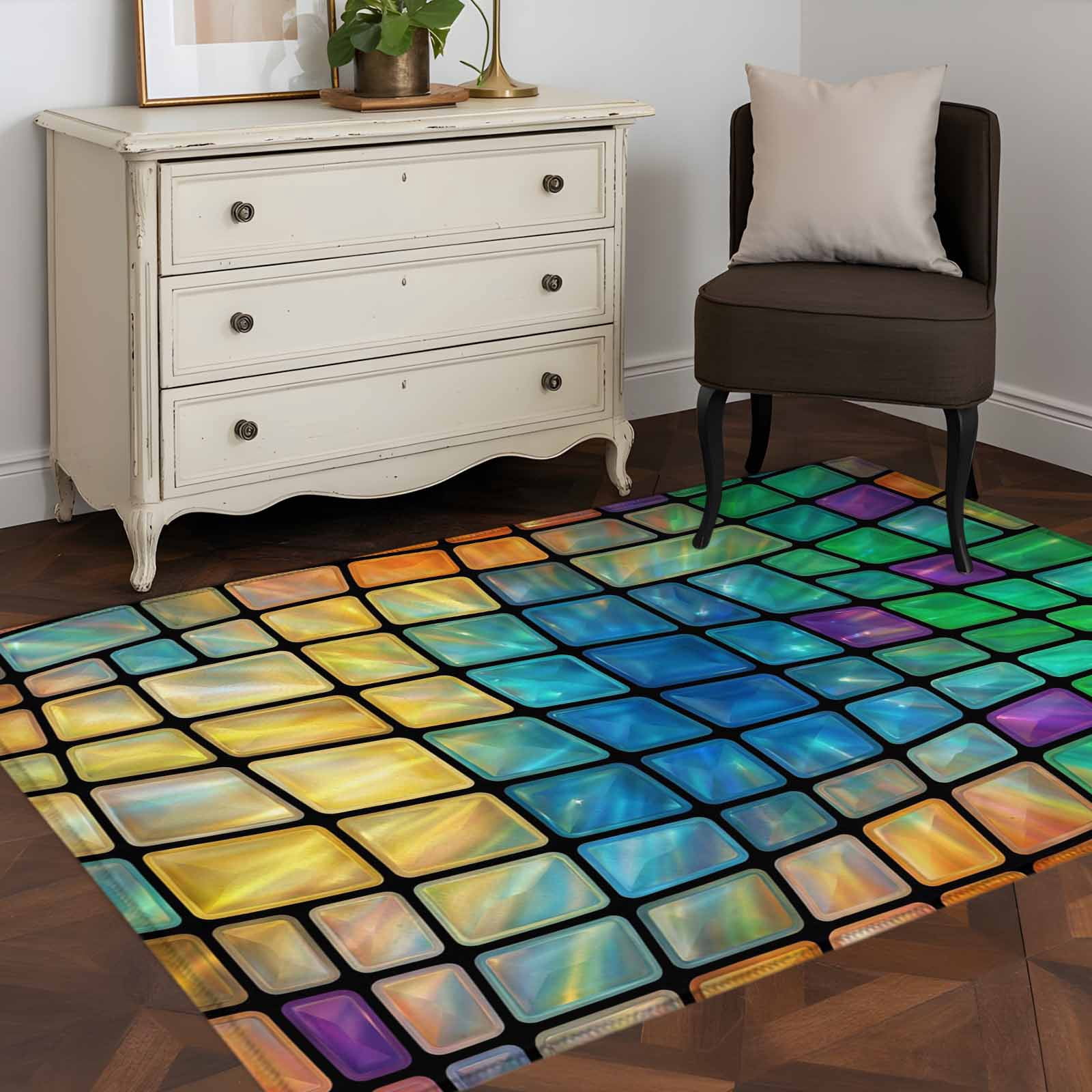 Abstract Colored Plaid 4x6 Rug for Dining Table for 4 People Under ...