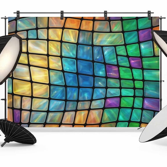Abstract Colored Plaid Backdrop for Photography, Gradient Grid Gemstone Modern Futuristic Photo Backdrop Portrait Background Party Banner Photo Backgrounds for Studio Booth Props, 10x8ft