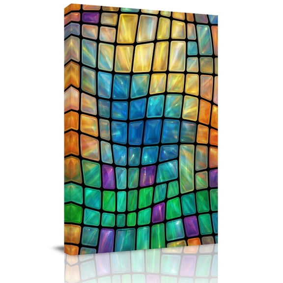 Abstract Colored Plaid Canvas Wall Art for Living Room, Gradient Grid Gemstone Modern Futuristic Wall Decor Framed Artwork Pictures Ready to Hang for Bedroom Office Home Decor