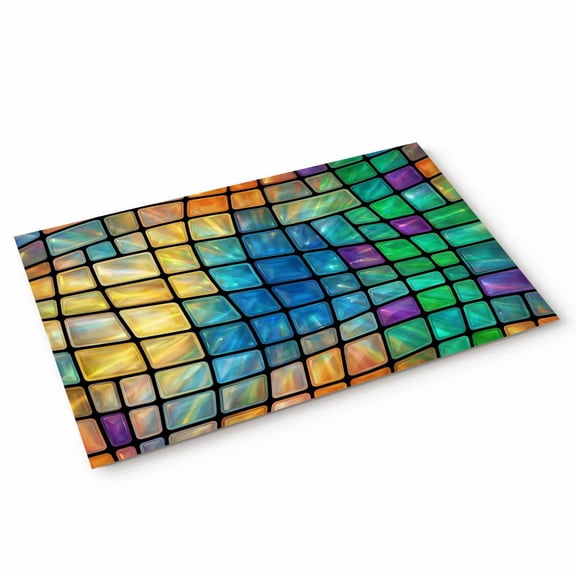 Abstract Colored Plaid Door Mat Gradient Grid Gemstone Modern Futuristic Non Slip Absorbent Entrance Mat Washable Low Profile Indoor Doormat for Front Door Entryway Entry 16"x24"