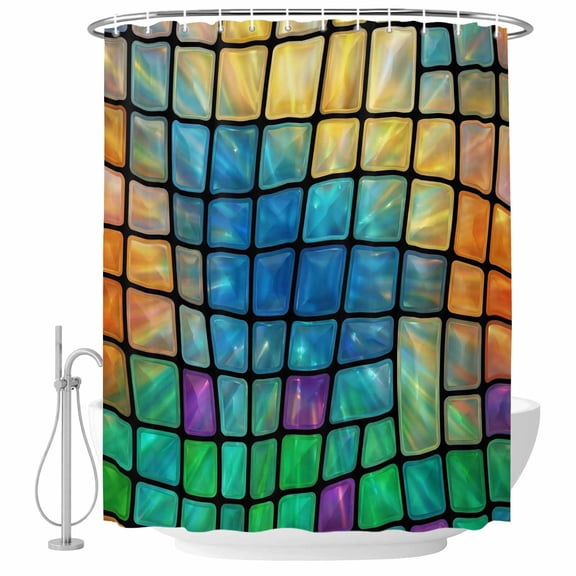 Abstract Colored Plaid Shower Curtain for Bathroom, Gradient Grid Gemstone Modern Futuristic Waterproof Machine Washable Shower Curtain Set with Hooks, Bath Decoration for Home Bathtub Stall 36"x72"