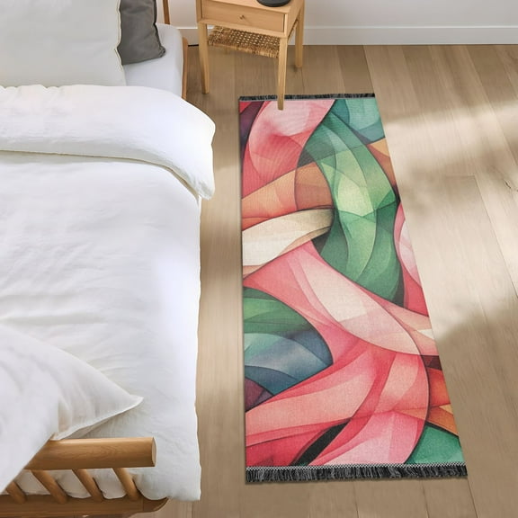 Abstract Colored Ribbons Bedroom Runner Rug 2'x 6' Non Slip Carpet Indoor Home Area Rug Living Room