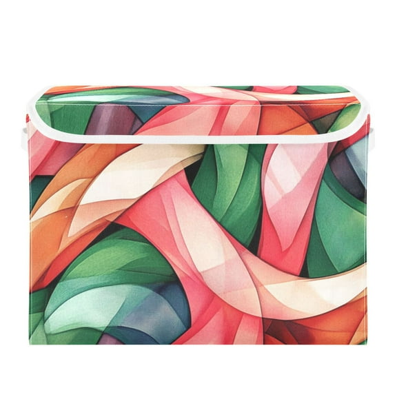 Abstract Colored Ribbons Large Storage Bins with Linen Collapsible Lid Storage Box 16.7 x 12.6 x 11.8in