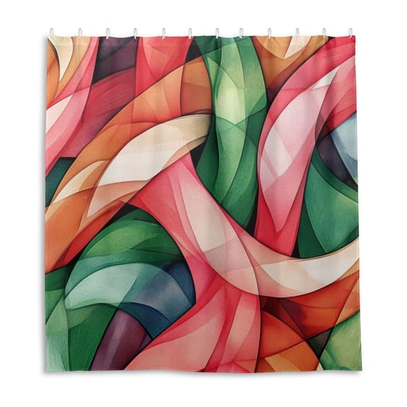 Abstract Colored Ribbons Shower Curtain Liner 66x72 Inch Waterproof Shower Curtains Decorative Bathroom with 12 Pack Hooks