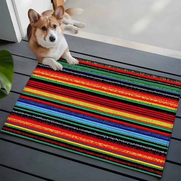 Abstract Colored Washable Area Rug 2x3 Stripes Mexico Style Modern Art Low-Profile Area Rugs with Non Slip Backing Indoor Floor Carpet for Entrance Living Room Bedroom Home Office