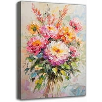 Abstract Colorful 3D Floral Canvas Wall Art Print - Framed Modern Full Bouquets Art Oil Painting, Wall Decor For Living Room Bathroom Bedroom Spring/Summer Room Decoration