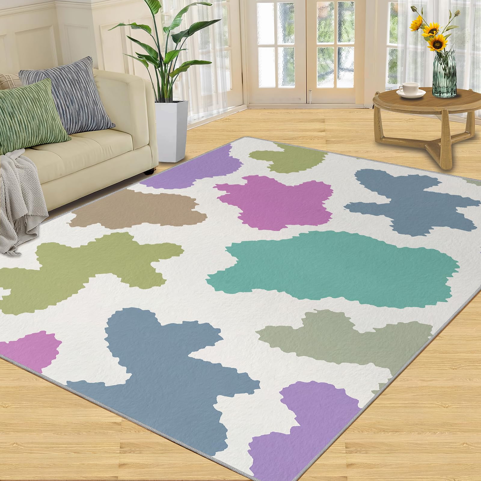 Abstract Colorful Area Rug, Beautiful Pop Rugs For Living Room, Machine ...