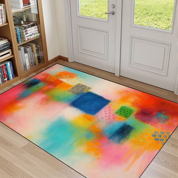 Abstract Colorful Area Rug, Orange Pink Multicolor Texture Carpet, Washable Non Slip Low Pile Soft Thin, Entryway Kitchen Bathroom Bedroom Home Decor Mat 2x3ft