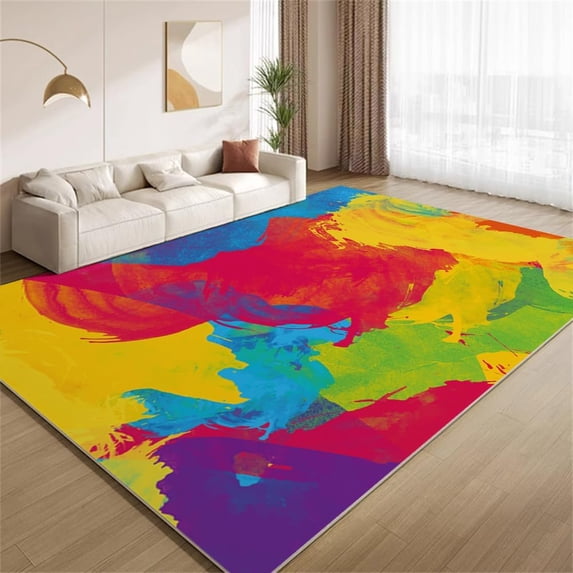 Abstract Colorful Area Rugs, Paint Splash Carpet, Non Slip Non Shedding ...