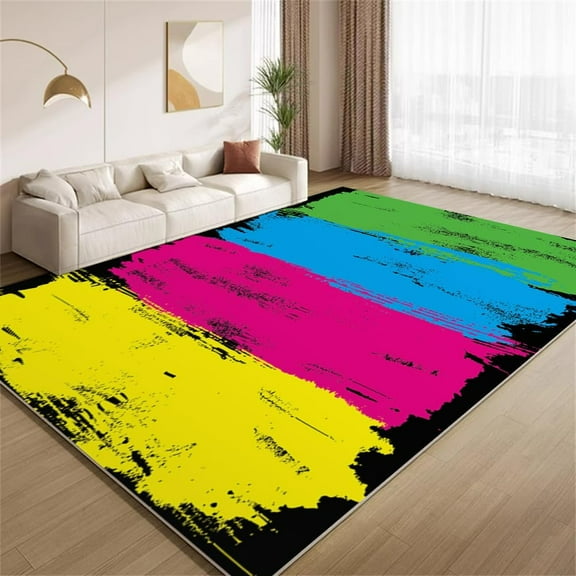 Abstract Colorful Area Rugs, Rainbow Paint Graffiti Design Carpet, Soft Washable Non Slip Low Pile Rug for Living Room Bedroom Entry Floor Mat 2x3ft