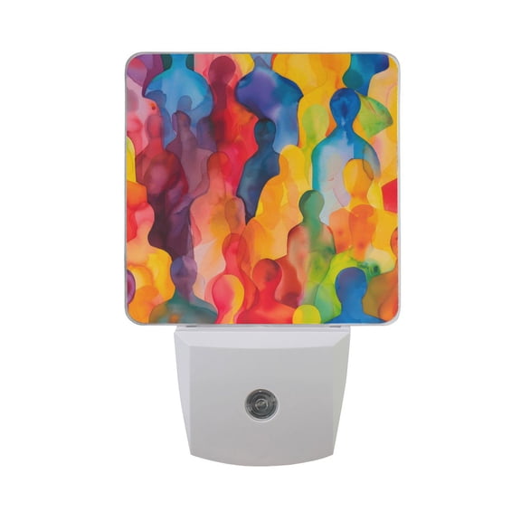 Abstract Colorful Art Crowd Night Light 2 Pack LED Nightlight Plug into Wall Dusk to Dawn Sensor Soft White