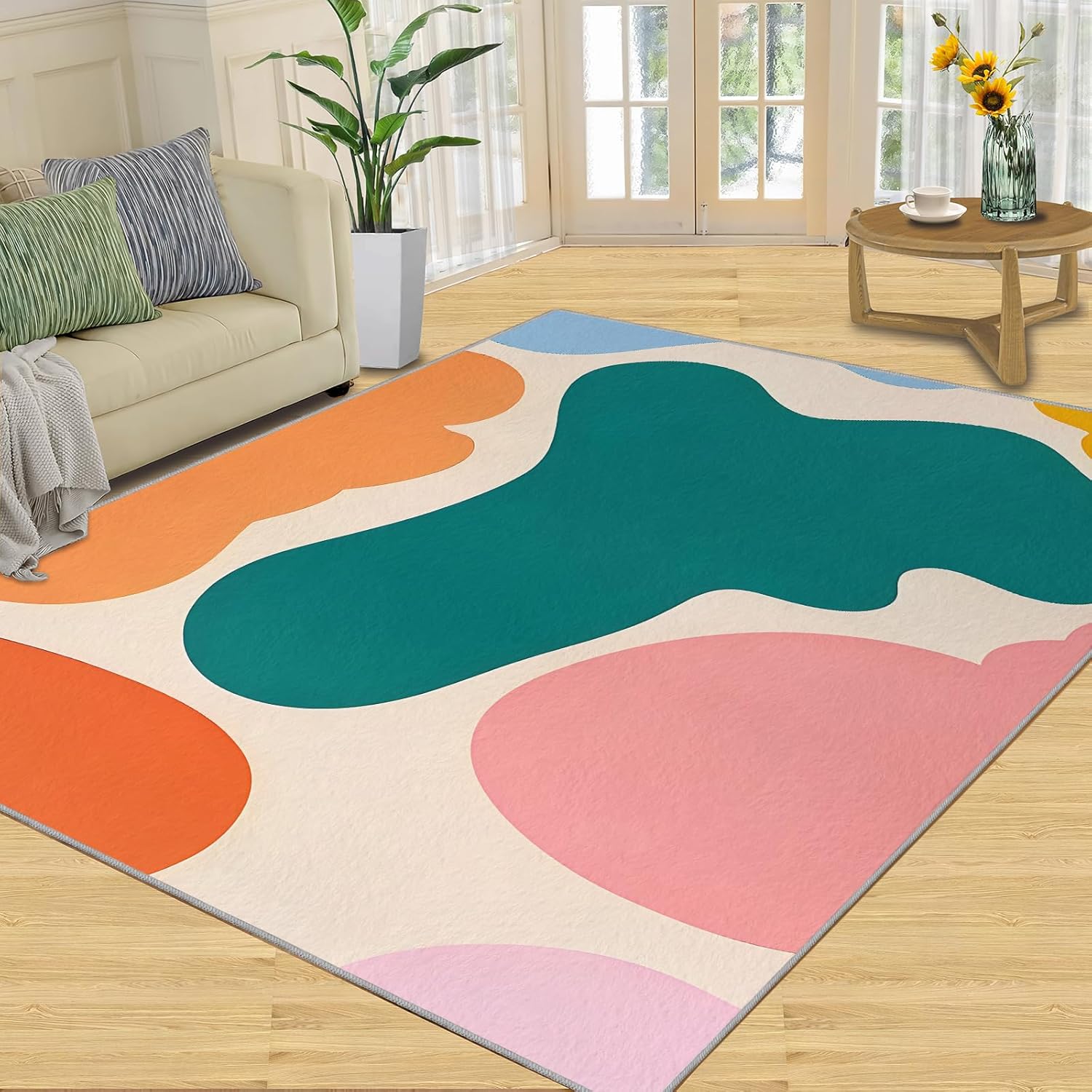 Abstract Colorful Blocks Area Rug, Modern Graffiti Rugs for Living Room ...