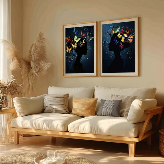 Abstract Colorful Butterfly Girl Canvas Painting Wall Art for Living Room Bedroom Decoration, Poster Print, Frameless