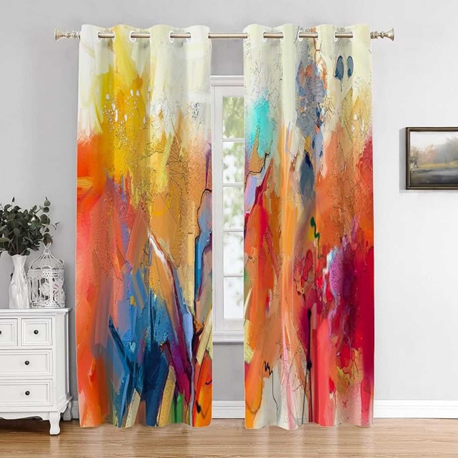 Abstract Colorful Color Bedroom Curtains, Abstract Painting In Blue ...