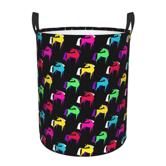 Abstract Colorful Cute Horse Laundry Basket, Laundry Hamper Waterproof Laundry Bag Clothes Hamper Laundry Bin with Handles for Bedroom, Living Room, Kids Room-#