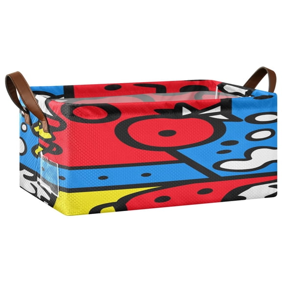 Abstract Colorful Design Open Home Storage Bins Foldable Metal Frame Shelf Baskets 16.9x11.4x7.7in Water-Resistant