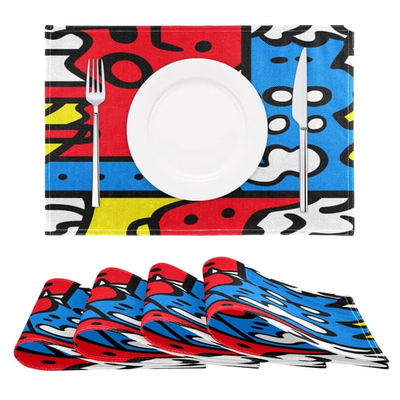 Abstract Colorful Design Reversible Placemat Set of 4 Non Slip Coffee Mats 18x12 Inch for Dining, Kitchen, Coffee